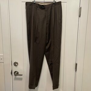 Vito Rufolo Mens Brown 100% Pure Wool Pleated Cuffed Dress Pants 36x32 Italy